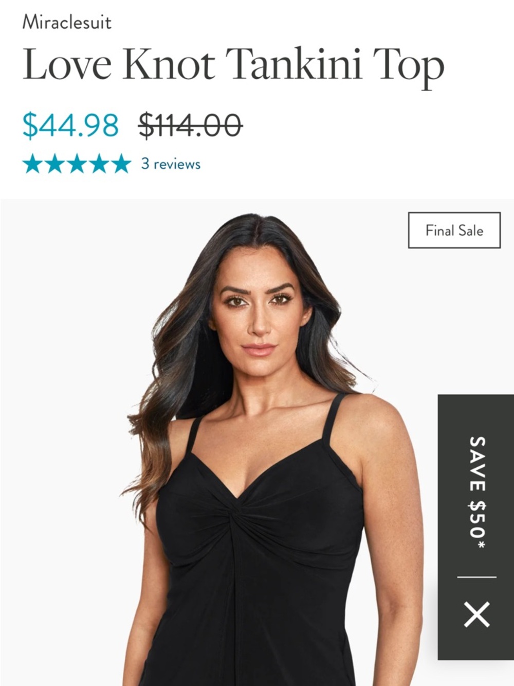Miraclesuit Black Love Knot Tankini Back Detail Top
